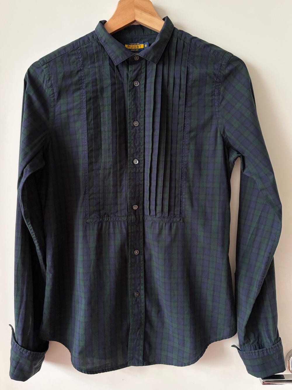 Vintage Ralph Lauren Rugby Womens Tuxedo Button Front Shirt BlackWatch Size 6